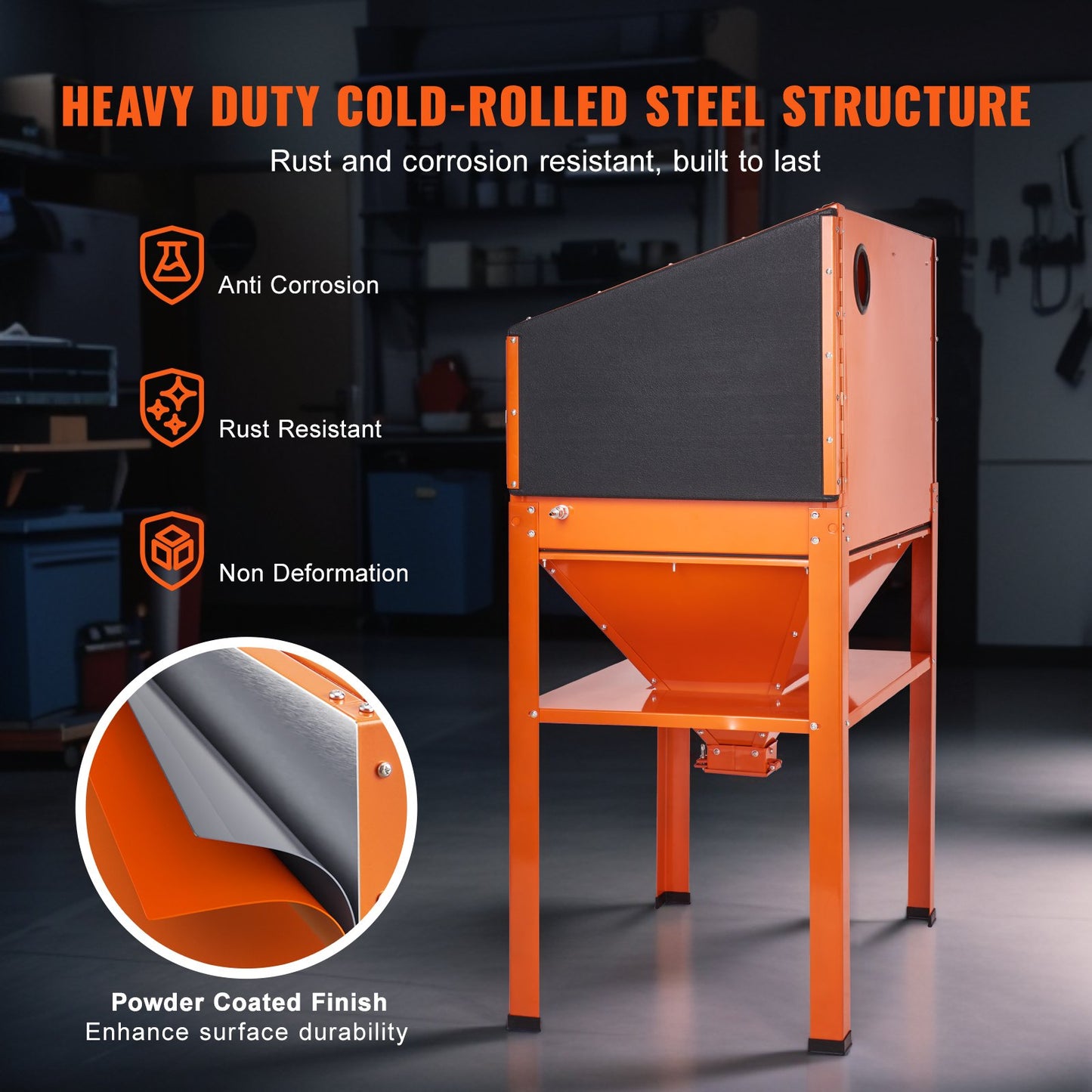 60 Gallon Sandblasting Cabinet, 40-120PSI Sand Blasting Cabinet with Stand, Heavy Duty Steel Sand Blaster with Blasting Gun & 4 Ceramic Nozzles for Paint, Stain, Rust Removal