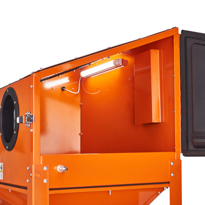 60 gallon sandblästringsskåp med stativ med blästerpistol och 4 munstycken