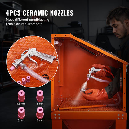 90 Gallon Sandblasting Cabinet with 1.8 Gallon Dust Collection System, 40-120PSI Sand Blasting Cabinet with Stand, Heavy Duty Sand Blaster with Blasting Gun & 4 Nozzles for Paint, Rust Removal