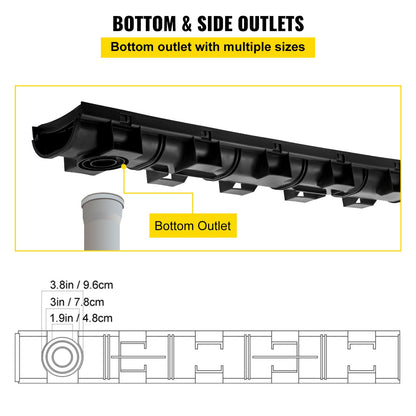 Trench Drain System, Channel Drain with Plastic Grate, 5.7x3.1-Inch HDPE Drainage Trench, Black Plastic Garage Floor Drain, 3x39 Trench Drain Grate, with 3 End Caps, for Garden, Driveway-3 Pack