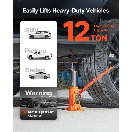hydraulisk flaskdomkraft, 12 ton (26455,5 lbs) kapacitet, 205-400 mm lyfträckvidd, kraftig svetsad flaskdomkraft för bil, SUV, pickup, bilreparationer, huslyft och jordbruksutrustning, orange |  EU