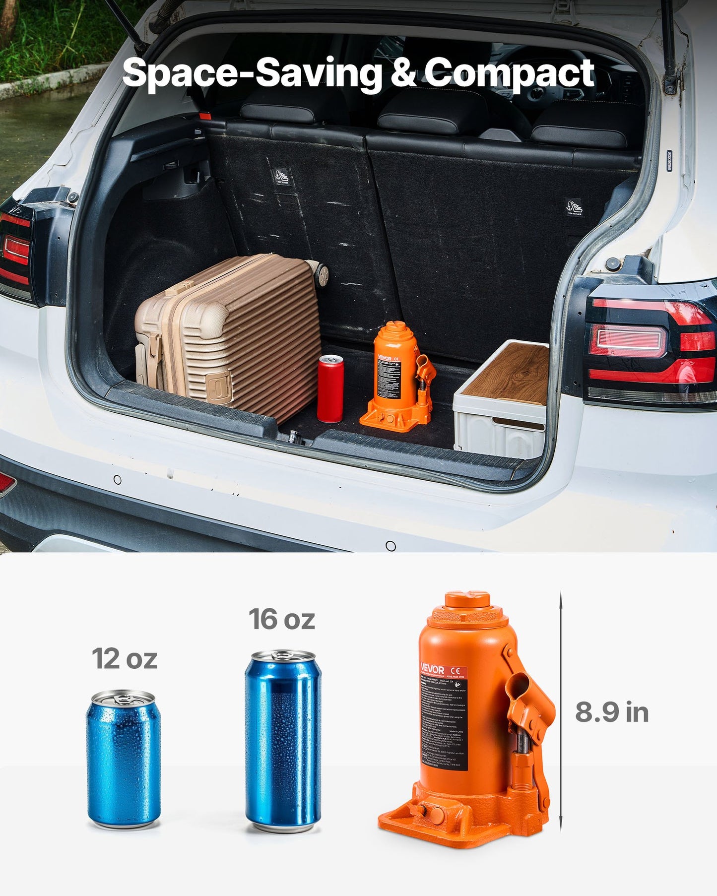 Hydraulic Bottle Jack, 20 Ton (44092 lbs) Capacity, 8.9-17.1 Inch Lifting Range, Heavy Duty Welded Bottle Jack for Car, SUV, Pickup, Auto Repair, House Lift and Agricultural Equipment, Orange