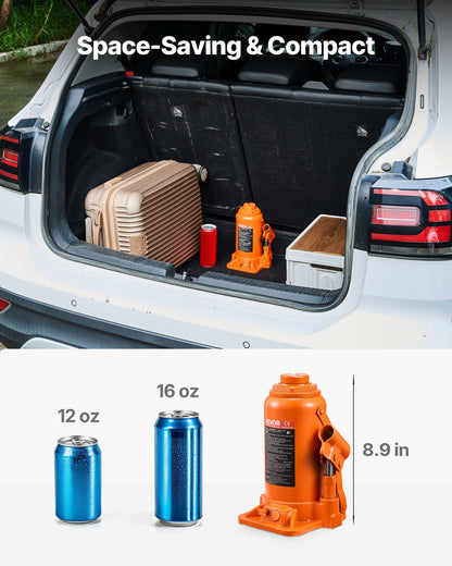 Hydraulic Bottle Jack, 20 Ton (44092 lbs) Capacity, 8.9-17.1 Inch Lifting Range, Heavy Duty Welded Bottle Jack for Car, SUV, Pickup, Auto Repair, House Lift and Agricultural Equipment, Orange