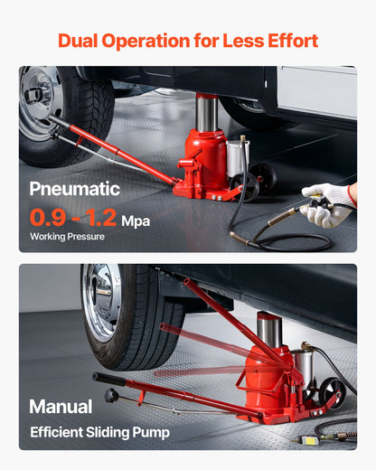 Air Hydraulic Bottle Jack, 50 Ton (110231.5 lbs) Capacity, 10.4-16.1 Inch Lifting Range, Pneumatic/Manual Heavy Duty Welded Bottle Jack with Pump for Car, SUV, Pickup, Truck, RV Auto Repair, Red