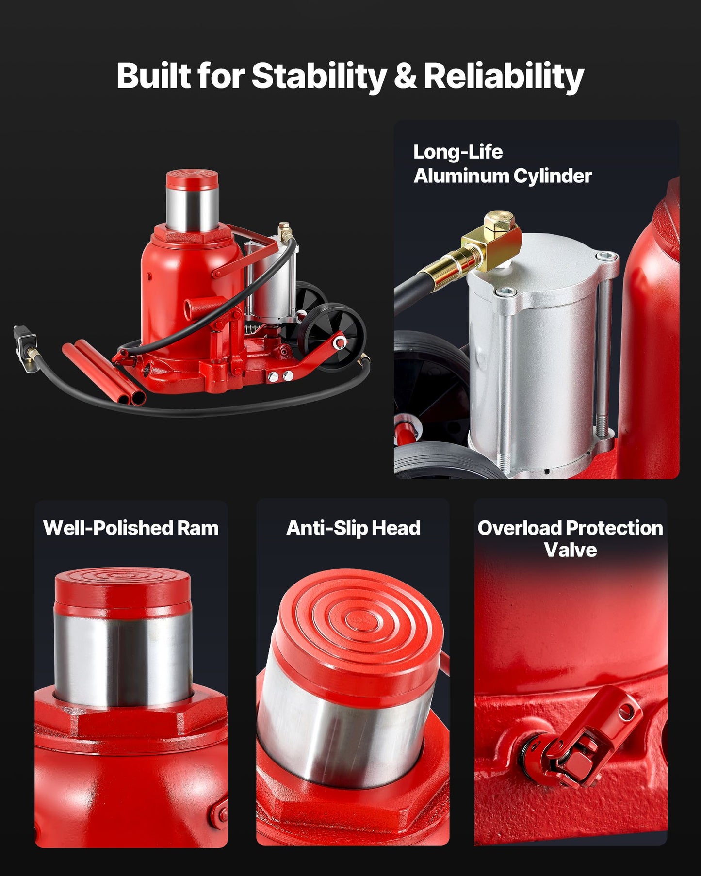 Air Hydraulic Bottle Jack, 50 Ton (110231.5 lbs) Capacity, 10.4-16.1 Inch Lifting Range, Pneumatic/Manual Heavy Duty Welded Bottle Jack with Pump for Car, SUV, Pickup, Truck, RV Auto Repair, Red