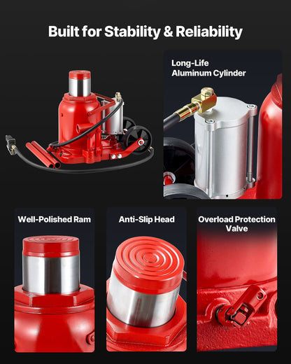 Air Hydraulic Bottle Jack, 50 Ton (110231.5 lbs) Capacity, 10.4-16.1 Inch Lifting Range, Pneumatic/Manual Heavy Duty Welded Bottle Jack with Pump for Car, SUV, Pickup, Truck, RV Auto Repair, Red