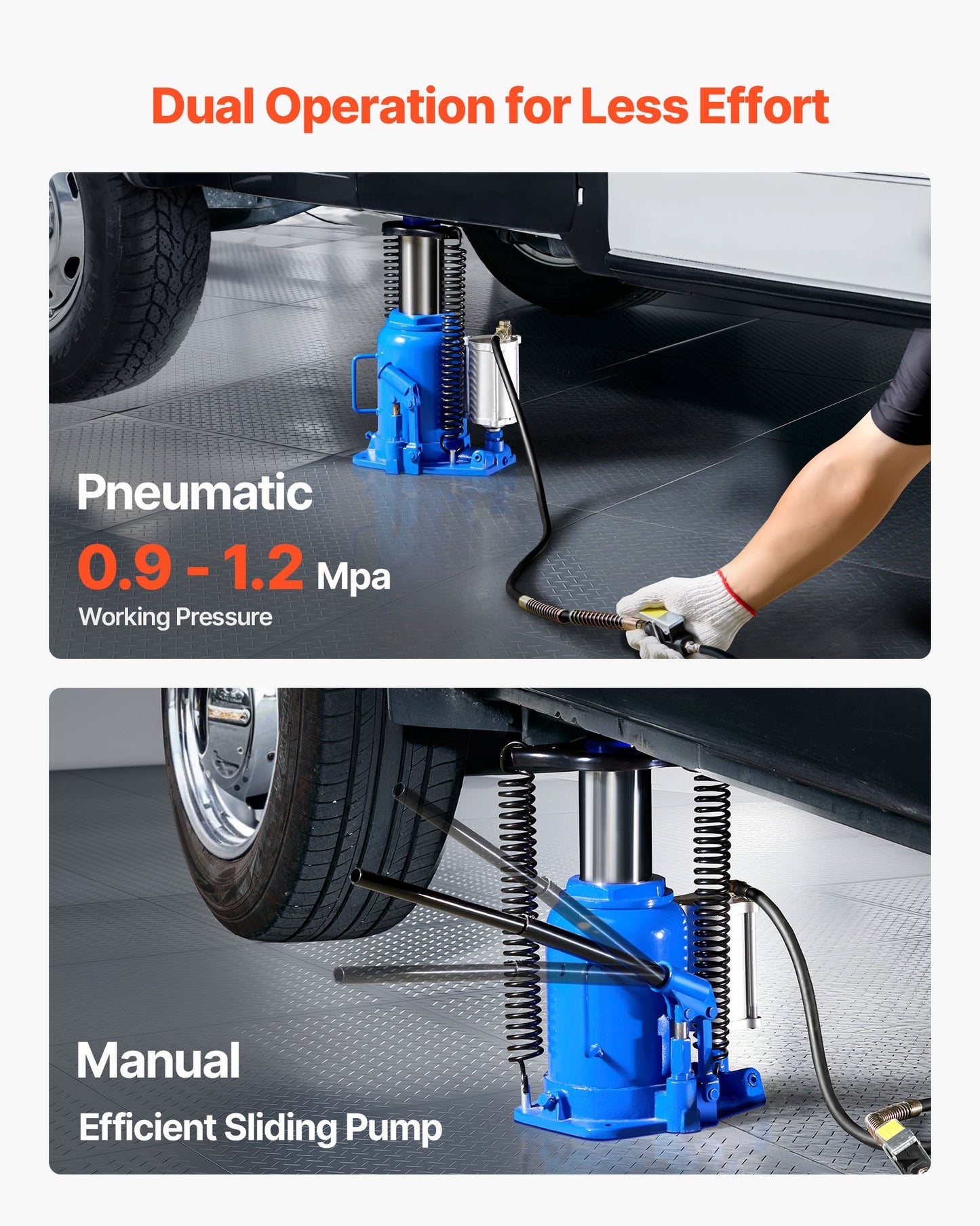 Air Hydraulic Bottle Jack, 32 Ton (70546.9 lbs) Capacity, 10-16.3 Inch Lifting Range, Pneumatic/Manual Heavy Duty Welded Bottle Jack with Pump for Car, SUV, Pickup, Truck, RV, Auto Repair, Blue