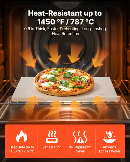 Pizza Stone, 15 x 12 in Rectangular Cordierite Pizza Stone, Extra Large Baking-Stone with Scraper, 0.6 in Thick Heat-Resistant Cordierite, for Kitchen Oven, Baking Bread & Pizzas, BBQ Grilling