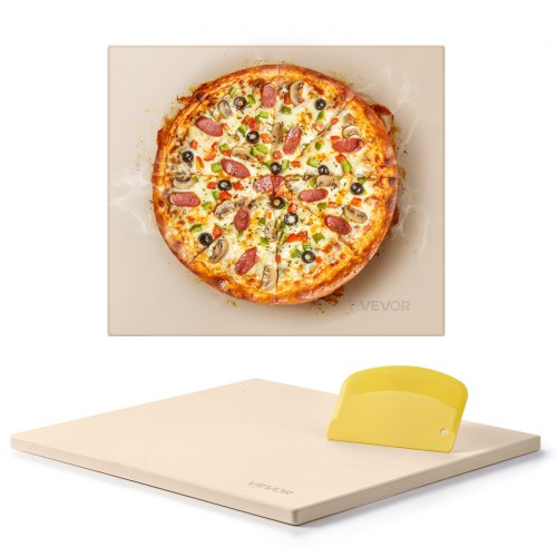 Pizza Stone, 16 x 14 x 0.6 Inch Rectangular Cordierite Pizza Stone, Large Baking-Stone with Scraper, 1450℉ Heat-Resistant Cordierite Cooking Stones for Kitchen Bake Oven, BBQ Grilling