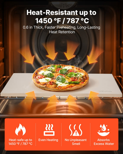 Pizza Stone, 16 x 14 x 0.6 Inch Rectangular Cordierite Pizza Stone, Large Baking-Stone with Scraper, 1450℉ Heat-Resistant Cordierite Cooking Stones for Kitchen Bake Oven, BBQ Grilling