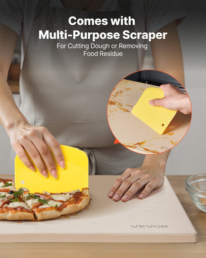 Pizza Stone, 16 x 14 x 0.6 Inch Rectangular Cordierite Pizza Stone, Large Baking-Stone with Scraper, 1450℉ Heat-Resistant Cordierite Cooking Stones for Kitchen Bake Oven, BBQ Grilling