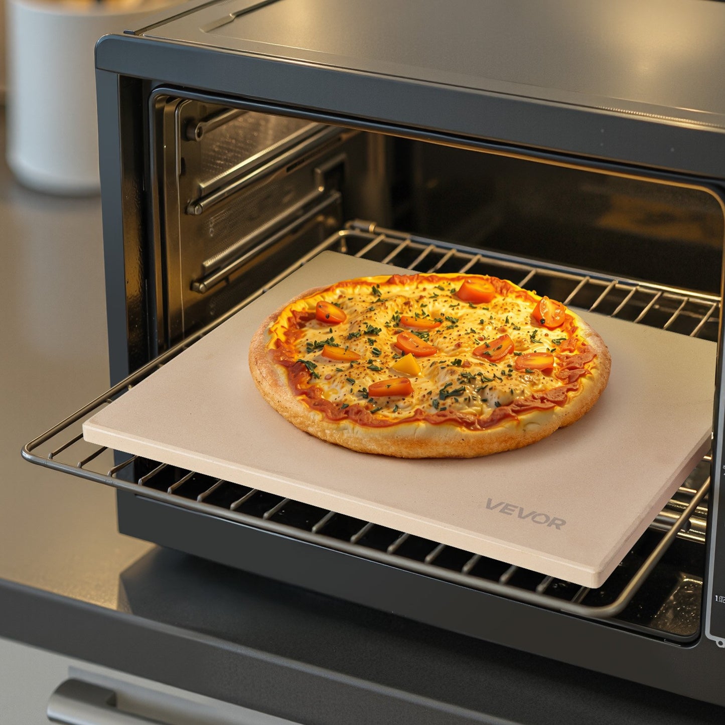 Pizza Stone, 16 x 14 x 0.6 Inch Rectangular Cordierite Pizza Stone, Large Baking-Stone with Scraper, 1450℉ Heat-Resistant Cordierite Cooking Stones for Kitchen Bake Oven, BBQ Grilling