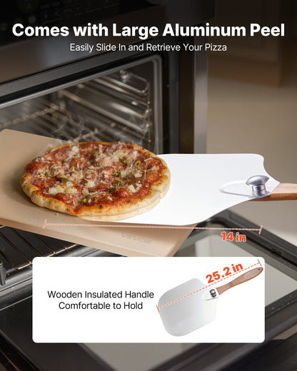 Pizza Stone, 20 x 14 x 0.6 in Rectangular Cordierite Pizza Stone, 1450℉ Heat-Resistant Cook Stone, Extra Large Baking-Stone with Metal Peel, Scraper, for Kitchen Bake Oven, BBQ Grill