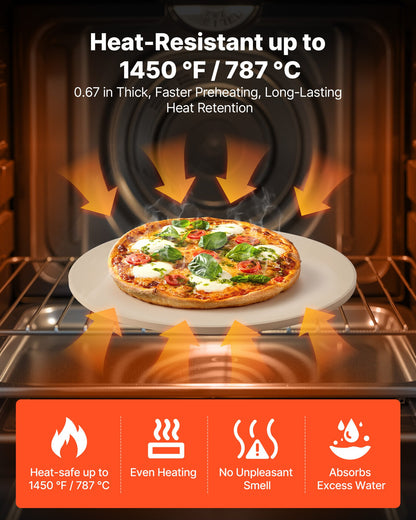 Pizza Stone, 15 in Round Pizza Stone, 0.67 in Large Cordierite Baking-Stone with Metal Peel, Scrape, 1450℉ Heat-Resistant Cooking Stones, for Kitchen Oven, Baking Pizzas, BBQ Grilling