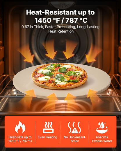 Pizza Stone, 16 in Round Pizza Stone, 0.67" Thick Extra Large Baking-Stone with Rack Stand, 1450℉ Heat-Resistant Cooking Stones, for Kitchen Oven, Baking Pizzas, BBQ Grill