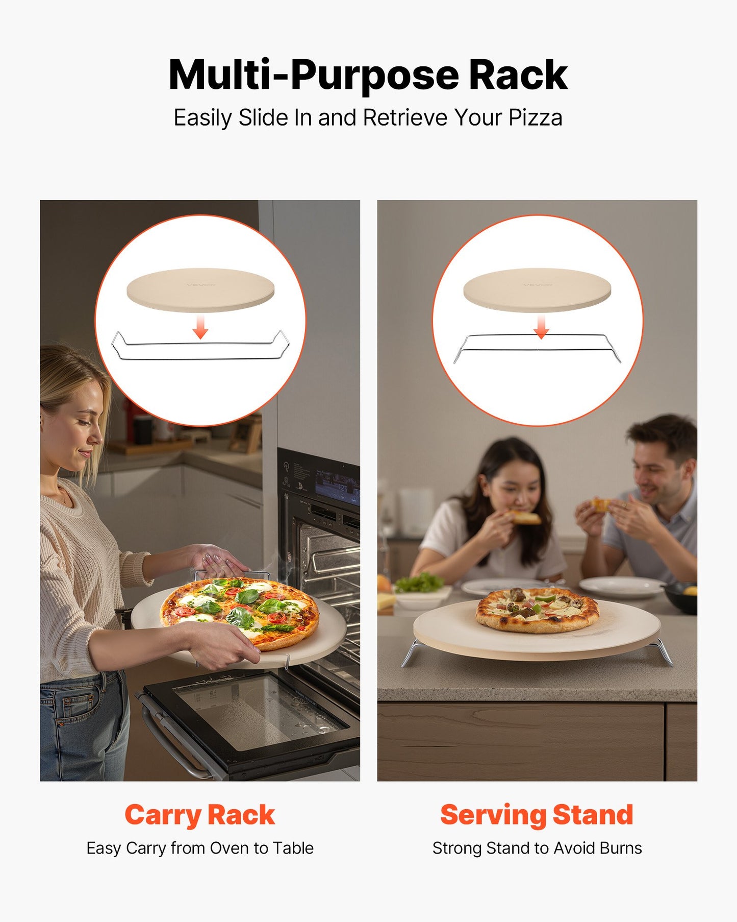 Pizza Stone, 16 in Round Pizza Stone, 0.67" Thick Extra Large Baking-Stone with Rack Stand, 1450℉ Heat-Resistant Cooking Stones, for Kitchen Oven, Baking Pizzas, BBQ Grill