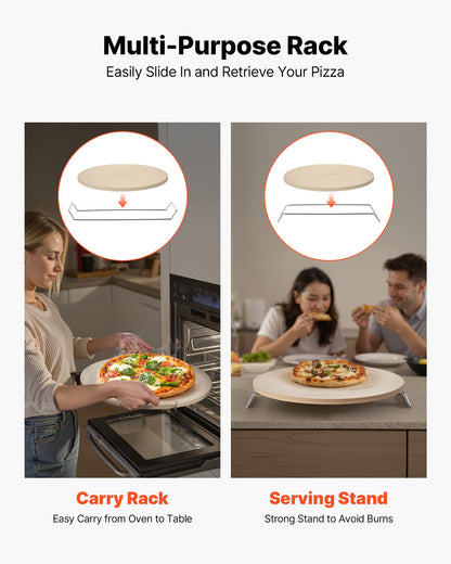 Pizza Stone, 16 in Round Pizza Stone, 0.67" Thick Extra Large Baking-Stone with Rack Stand, 1450℉ Heat-Resistant Cooking Stones, for Kitchen Oven, Baking Pizzas, BBQ Grill