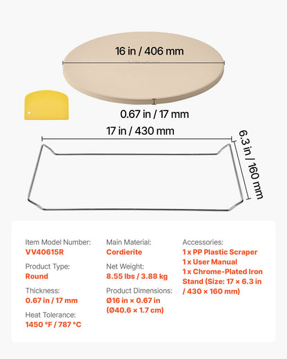 Pizza Stone, 16 in Round Pizza Stone, 0.67" Thick Extra Large Baking-Stone with Rack Stand, 1450℉ Heat-Resistant Cooking Stones, for Kitchen Oven, Baking Pizzas, BBQ Grill