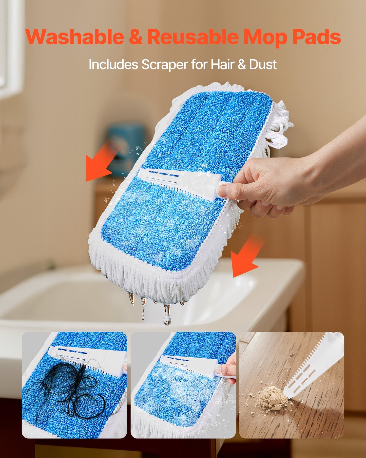 Spray Mop, with 3 Washable Pads for Dry and Wet Floor Cleaning and a 27oz Refillable Water Tank, Microfiber Dust Wet Mop & Twisted Cotton Dry Mop, Commercial Home Use for Tiles/Vinyl/Wood Floor