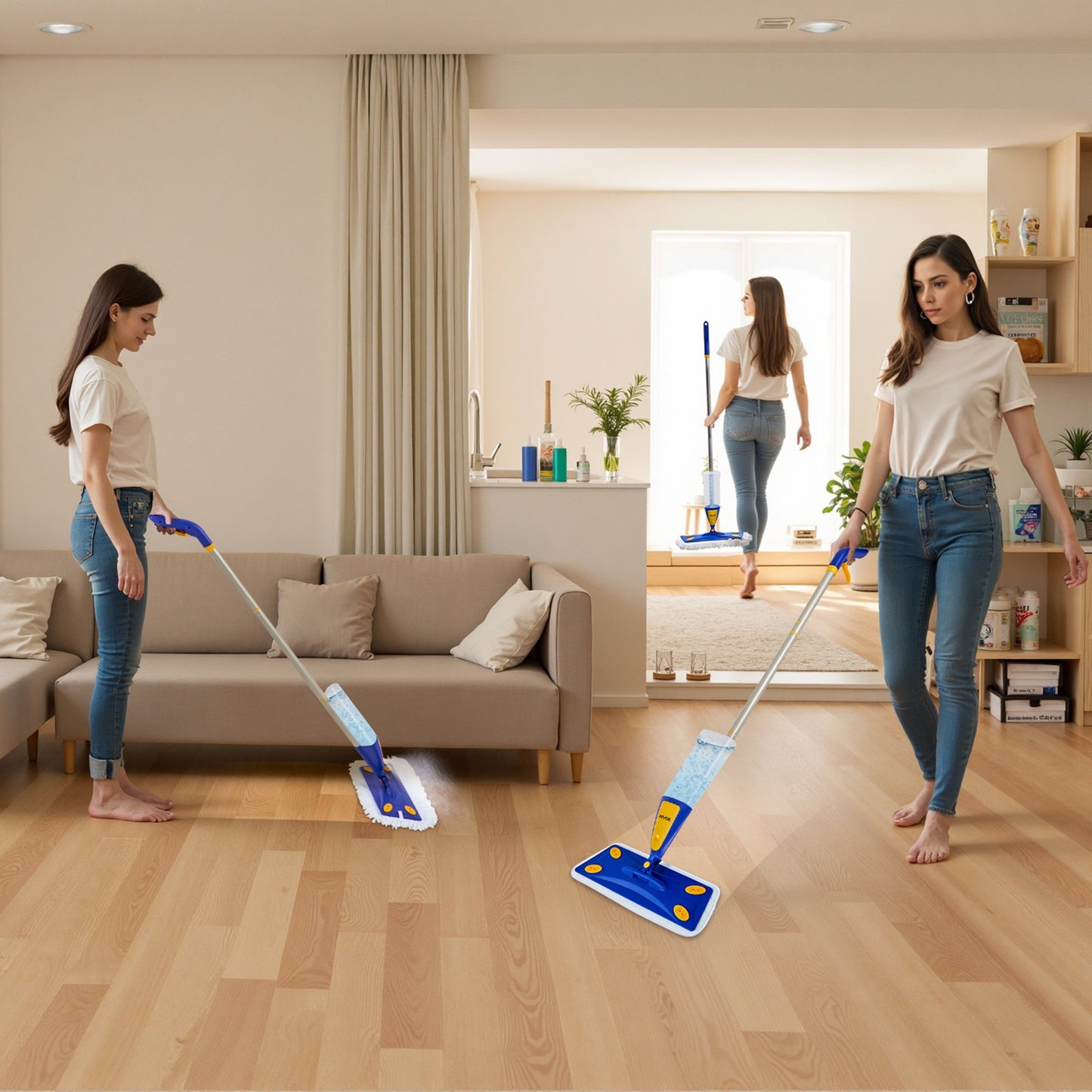 Spray Mop, with 3 Washable Pads for Dry and Wet Floor Cleaning and a 27oz Refillable Water Tank, Microfiber Dust Wet Mop & Twisted Cotton Dry Mop, Commercial Home Use for Tiles/Vinyl/Wood Floor