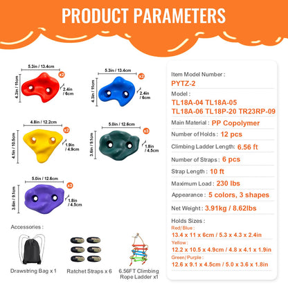 Ninja Tree Climbing Kit 12 Klettergriffe 6 Ratschengurte Kletterleiter