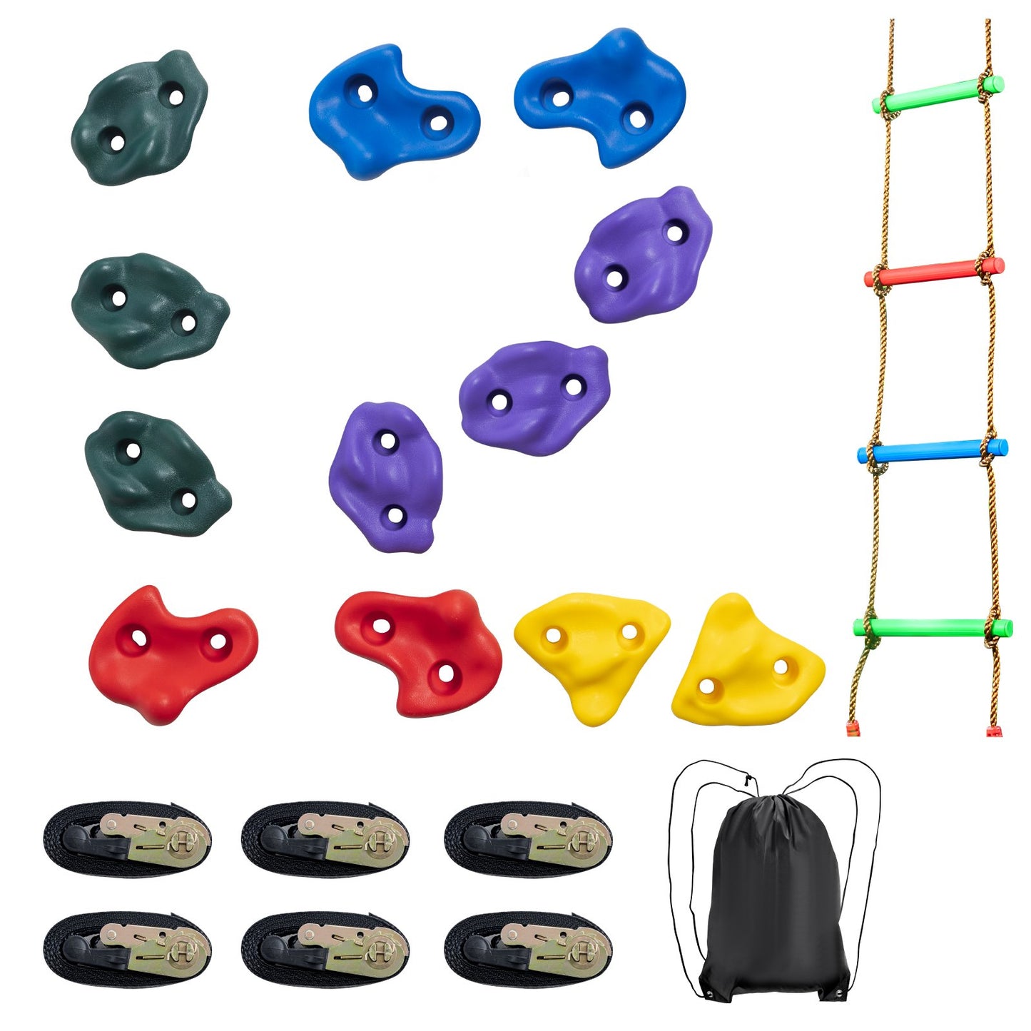 Ninja Tree Climbing Kit 12 Klettergriffe 6 Ratschengurte Kletterleiter