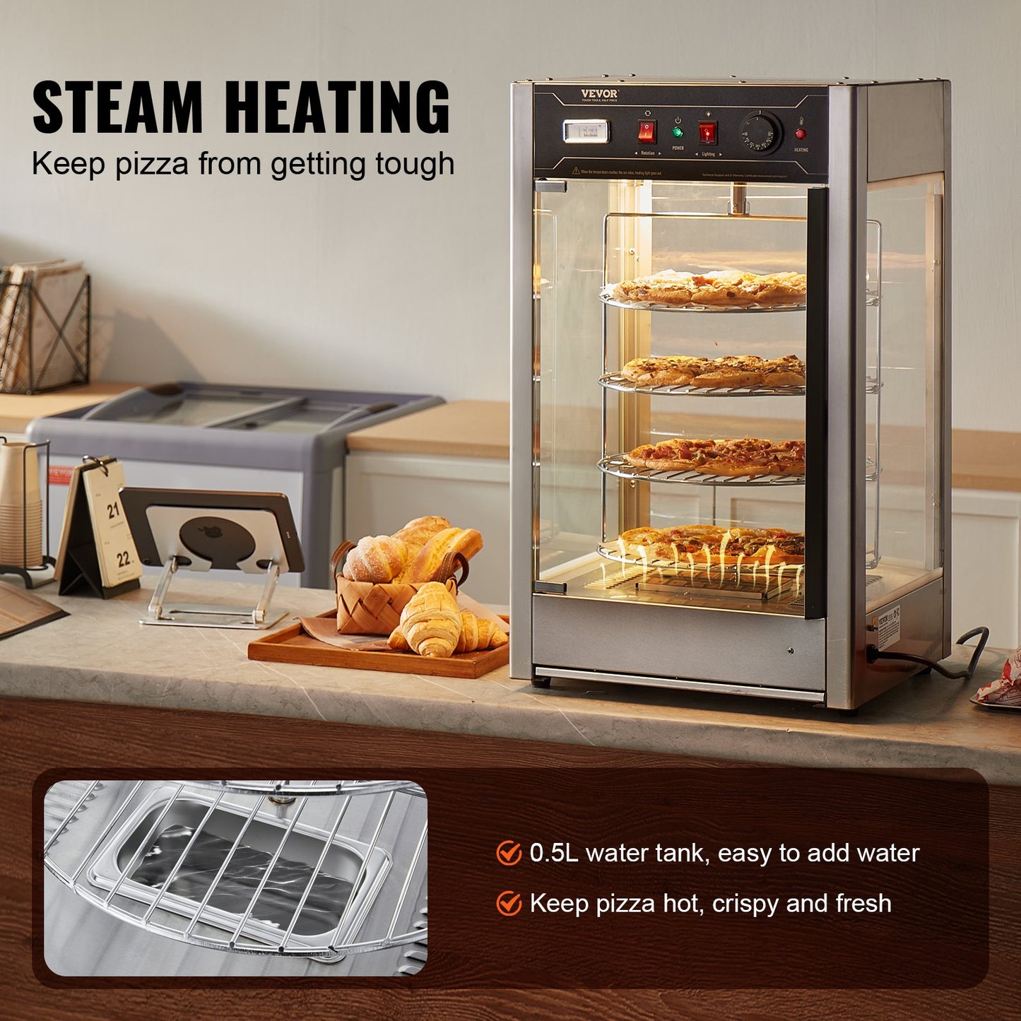 Food Warmer Display for 14" Pizza, 4-Tier Commercial Pizza Warmer Electric