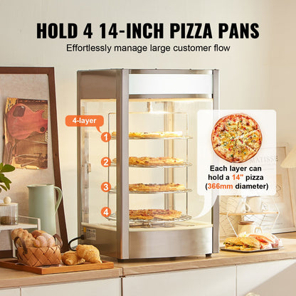 Food Warmer Display för 14" Pizza, 4-lagers kommersiell pizzavärmare elektrisk