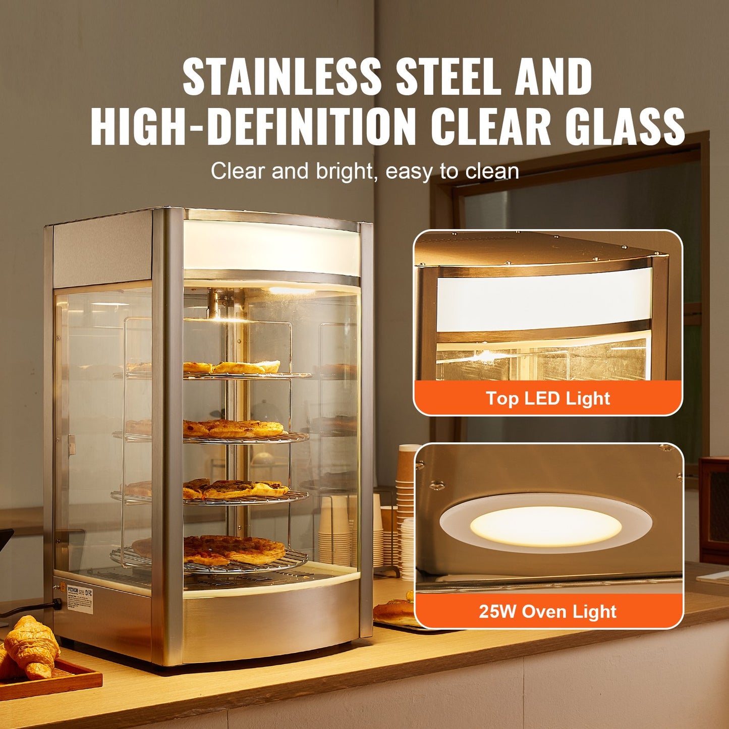 Food Warmer Display för 14" Pizza, 4-lagers kommersiell pizzavärmare elektrisk