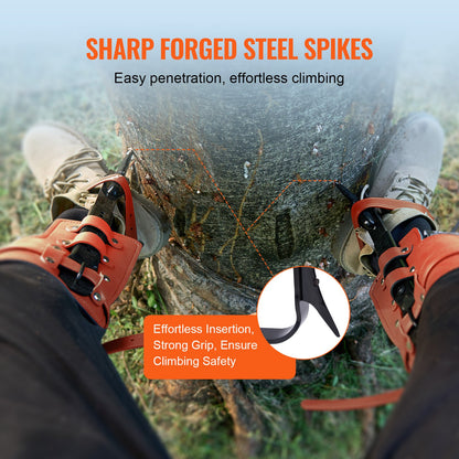 Tree Climbing Spikes Set, 1 Pair Alloy Steel Climbing Spurs with Safety Rope and Safety Harness, 350lbs Load Capacity Tree Climbing Gear, Arborist Equipment for Climbers, Fruit Picking, Orange