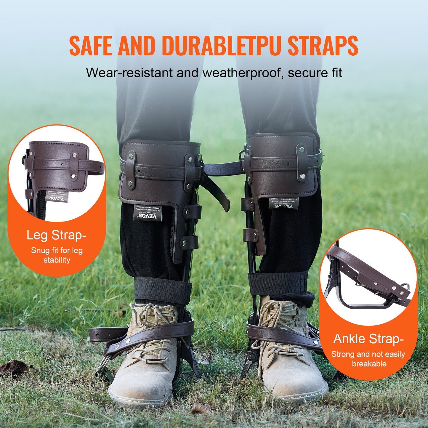 Tree Climbing Spikes, 1 Pair Alloy Steel Climbing Spurs, 350lbs Load Capacity Tree Climbing Gear with Straps and Spike Protectors, Arborist Equipment for Climbers, Hunting, Fruit Picking, Brown