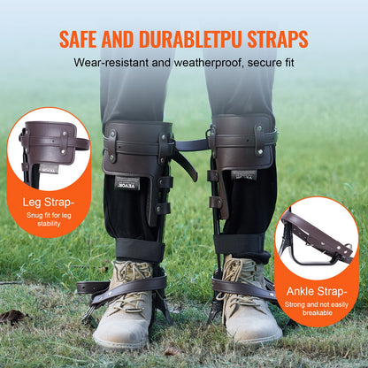 Tree Climbing Spikes, 1 Pair Alloy Steel Climbing Spurs, 350lbs Load Capacity Tree Climbing Gear with Straps and Spike Protectors, Arborist Equipment for Climbers, Hunting, Fruit Picking, Brown