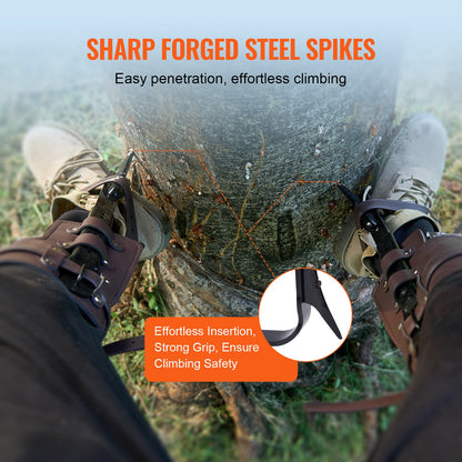 Tree Climbing Spikes, 1 Pair Alloy Steel Climbing Spurs, 350lbs Load Capacity Tree Climbing Gear with Straps and Spike Protectors, Arborist Equipment for Climbers, Hunting, Fruit Picking, Brown