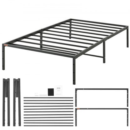 14 Inch Twin Metal Bed Frame Platform, No Box Spring Needed, Embedded Mattress Foundation with Steel Slat Support, Easy Assembly, Noise Free