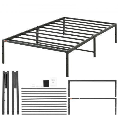 14 Inch Twin Metal Bed Frame Platform, No Box Spring Needed, Embedded Mattress Foundation with Steel Slat Support, Easy Assembly, Noise Free