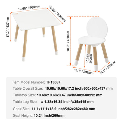 Kids Table and 2 Chairs Set, Toddler Table and Chair Set, Children Multi-Activity Table for Art, Craft, Reading, Learning, 1 Table and 2 Chairs