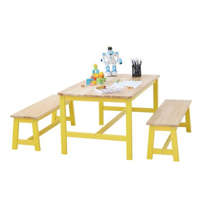 Kids Table and Bench Set, Toddler Table and Chair Set of 3, Wood Activity Table for Art, Craft, Reading, Learning