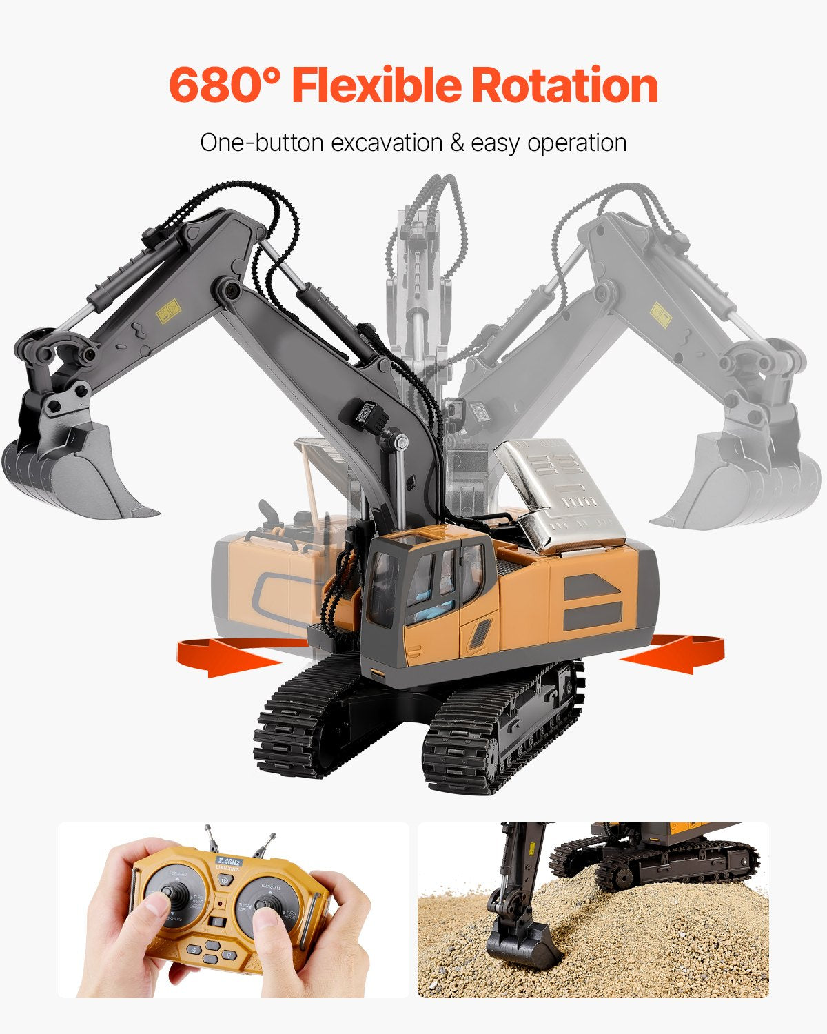 Remote Control Excavator Toy, 11 Channel, 1:20 Scale Remote Control Digger Toy, RC Excavator with Lights & Sounds, Full Functional Construction Vehicles for Kids, 2 Batteries, Birthday Present