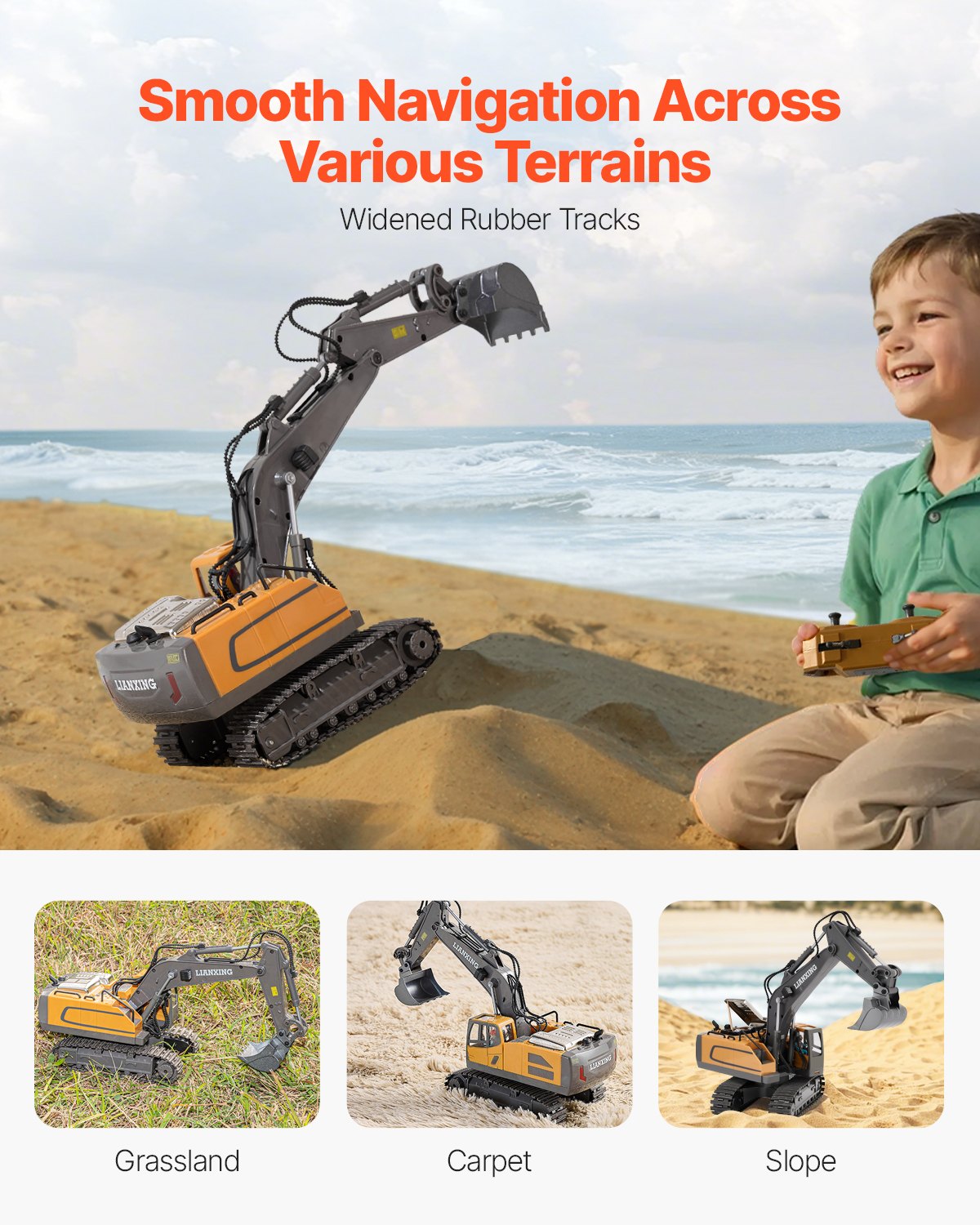 Remote Control Excavator Toy, 11 Channel, 1:20 Scale Remote Control Digger Toy, RC Excavator with Lights & Sounds, Full Functional Construction Vehicles for Kids, 2 Batteries, Birthday Present