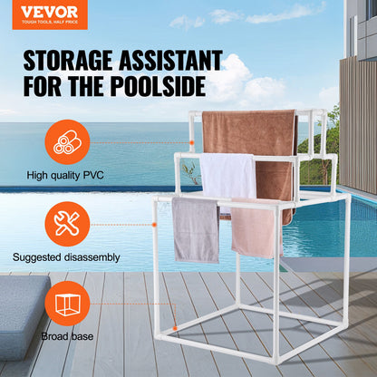 Handdukshängare 8-bars PVC-handdukshållare utomhus för Poolside Spa Badrum Vit