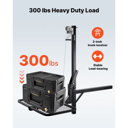 Hjortlyft med lyftplattform, 136 kg lastkapacitet, viltlyft med vinsch och 5 cm mottagare, 360 graders svängbar axel och hopfällbar, dragkrokmonterad hjorthängare för att flytta vilt |  EU