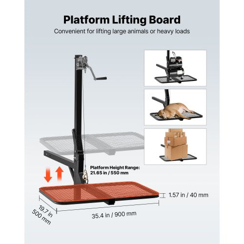 Hjortlyft med lyftplattform, 136 kg lastkapacitet, viltlyft med vinsch och 5 cm mottagare, 360 graders svängbar axel och hopfällbar, dragkrokmonterad hjorthängare för att flytta vilt |  EU