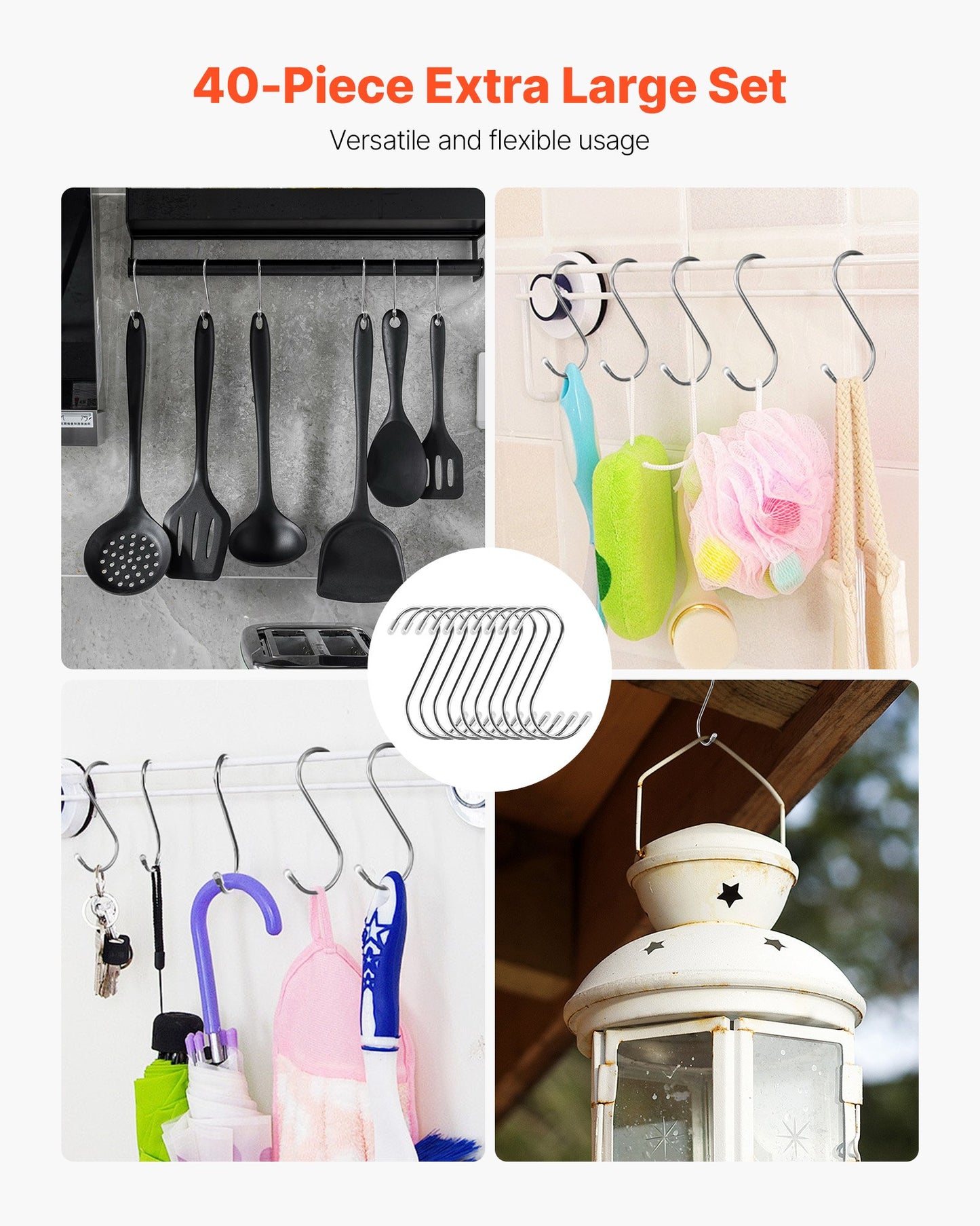 S Hooks 40 Pack, 3.4 Inch Metal S Shaped Hangers of 22.05 LBS Load Capacity, Heavy Duty Stainless Steel Hanging Hooks for Hanging Plants, Jeans, Clothes in Garden, Closet, Kitchen, Bathroom