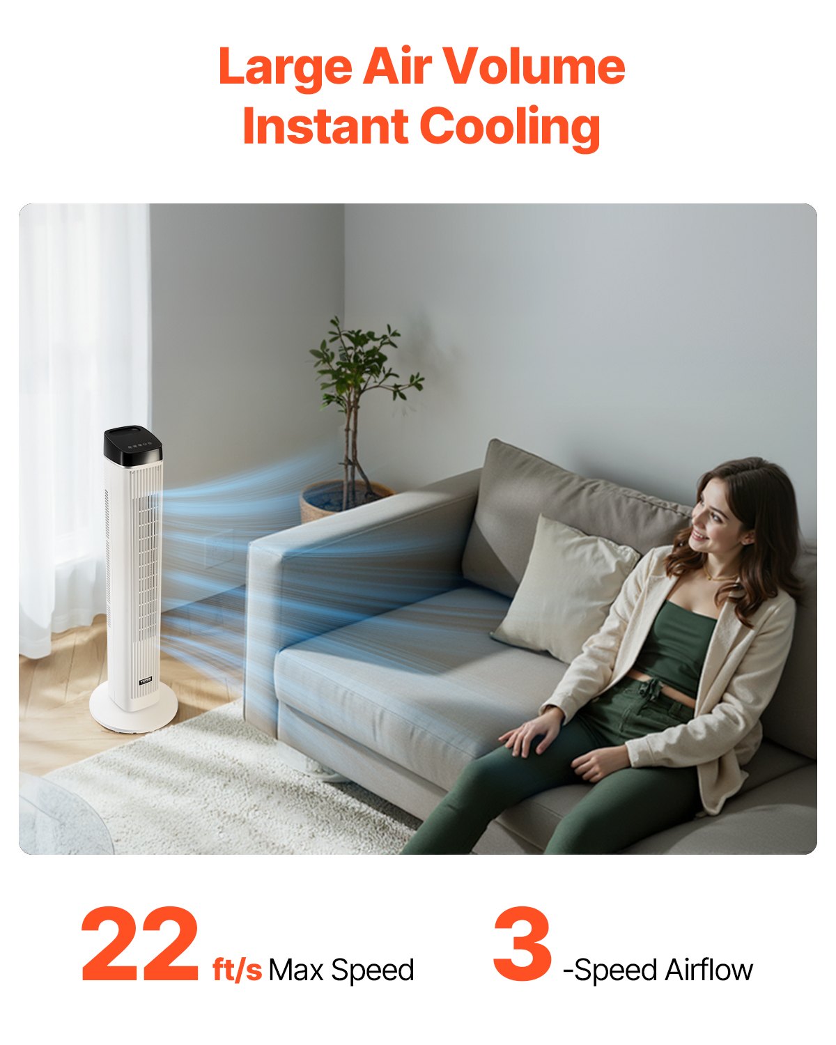 Tower Fan, 22 ft/s Velocity Quiet Floor Fan, 70° Oscillating Fans for Indoors with 3 Speeds, 4 Modes, 12H Timer, Portable Standing Bladeless Fan with Remote Control for Bedroom, Office, Home
