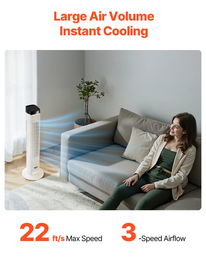 Tower Fan, 22 ft/s Velocity Quiet Floor Fan, 70° Oscillating Fans for Indoors with 3 Speeds, 4 Modes, 12H Timer, Portable Standing Bladeless Fan with Remote Control for Bedroom, Office, Home