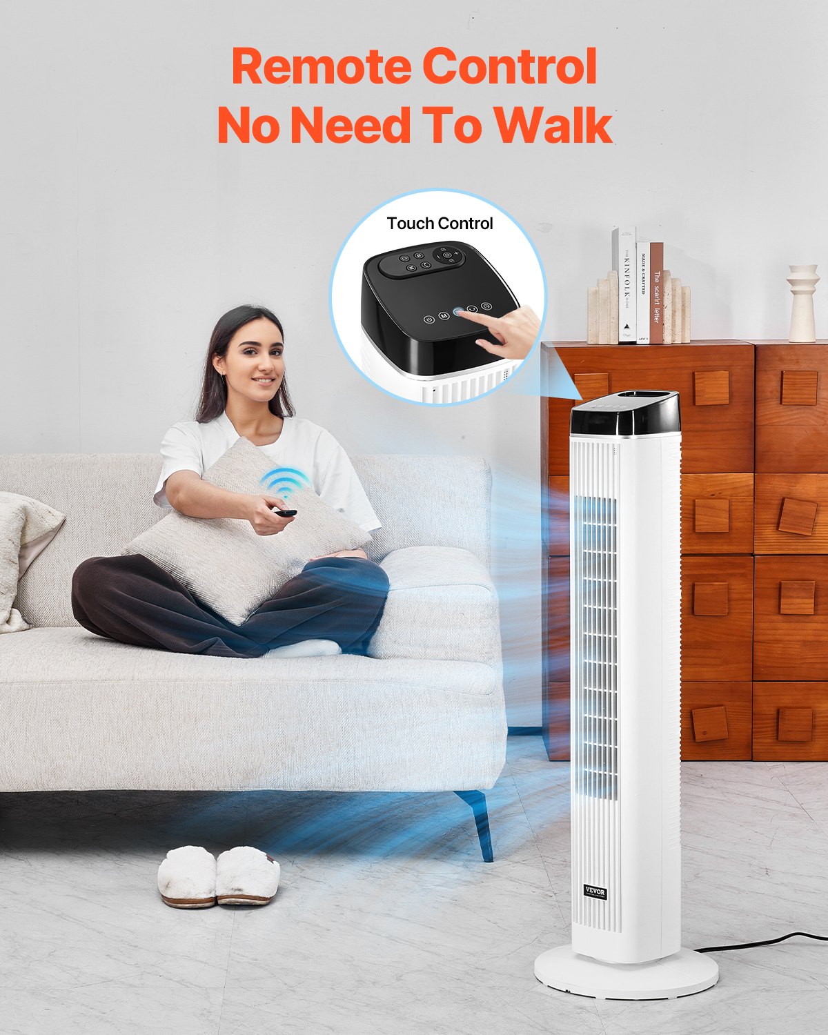Tower Fan, 22 ft/s Velocity Quiet Floor Fan, 70° Oscillating Fans for Indoors with 3 Speeds, 4 Modes, 12H Timer, Portable Standing Bladeless Fan with Remote Control for Bedroom, Office, Home