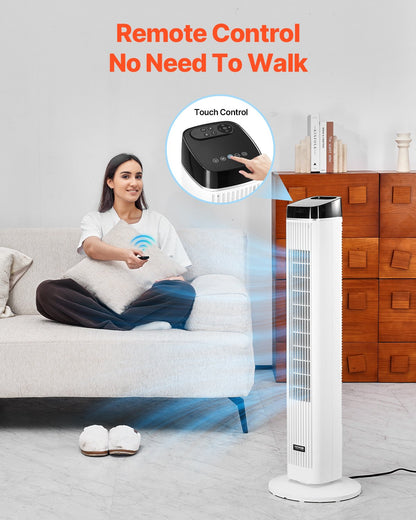 Tower Fan, 22 ft/s Velocity Quiet Floor Fan, 70° Oscillating Fans for Indoors with 3 Speeds, 4 Modes, 12H Timer, Portable Standing Bladeless Fan with Remote Control for Bedroom, Office, Home