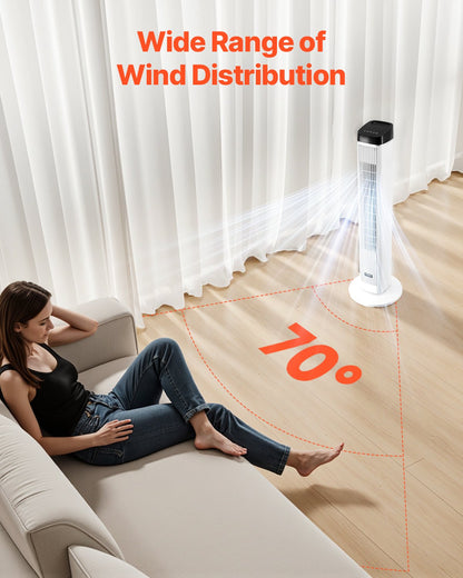 Tower Fan, 22 ft/s Velocity Quiet Floor Fan, 70° Oscillating Fans for Indoors with 3 Speeds, 4 Modes, 12H Timer, Portable Standing Bladeless Fan with Remote Control for Bedroom, Office, Home
