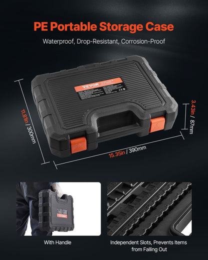 Bit Socket Set, 107-Piece SAE and Metric, Hex/Torx/External Torx/Tamper-Proof/Extra Long, S2 Alloy Steel and Cr-V Steel, 1/4 in, 3/8 in, and 1/2 in Drives, with Enhanced Storage Case, Hand Use