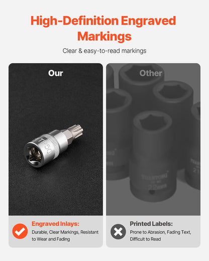 Torx Bits Socket Set 13-delad Star T8 - T60 Set S2 Legerat stål och Cr-V stål